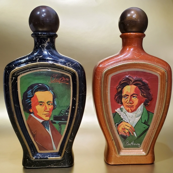 Pair Vntg Jim Beam Bottles Decanters Chopin Beethoven design by Edward Weiss - Picture 13 of 13